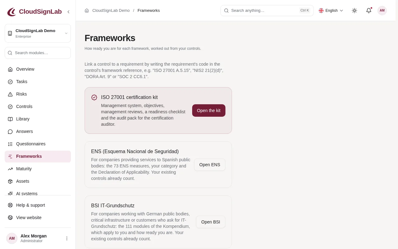The Frameworks page
