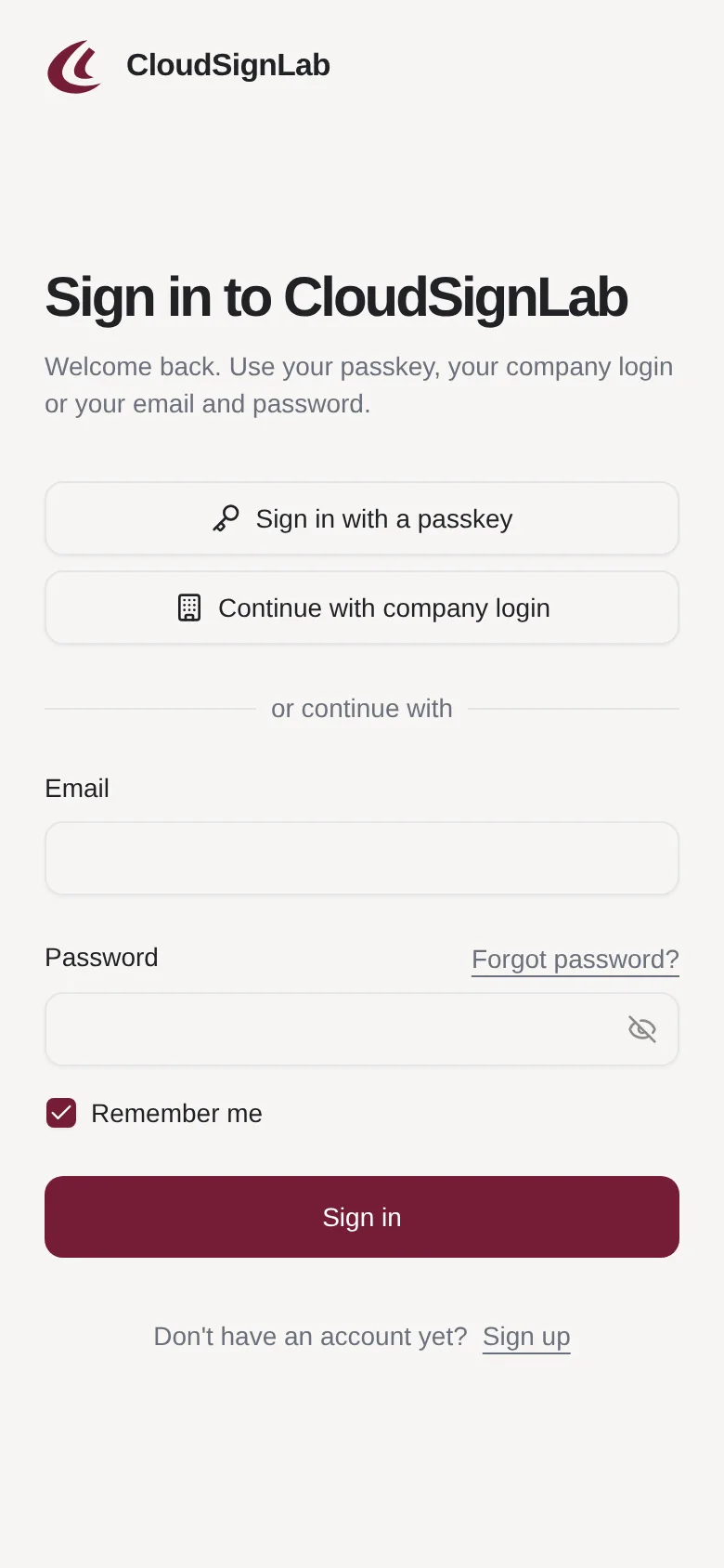 The sign-in page on a phone