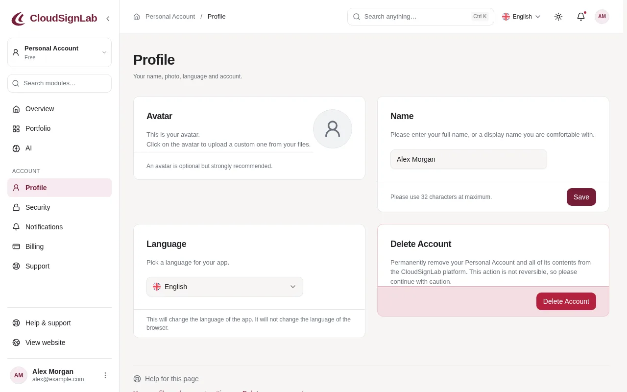 The Profile page